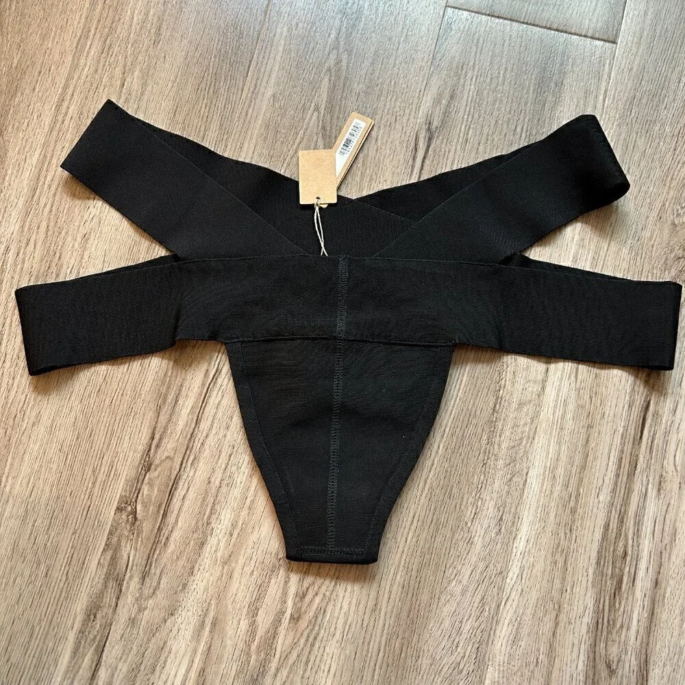 SKIMS Knit Strappy Bandage Bikini Bottom in Black Size 3X NWT